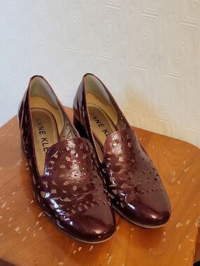 Anne Klein Women's Patent Leather Loafers in Deep Burgundy